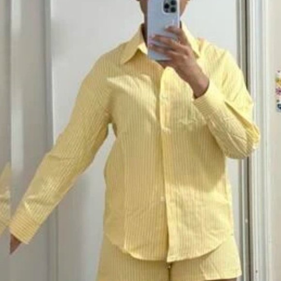 YELLOW STRIPED BLOUSE AND SHORTS SET SUMMER STREETWEAR - Picture 4 of 7